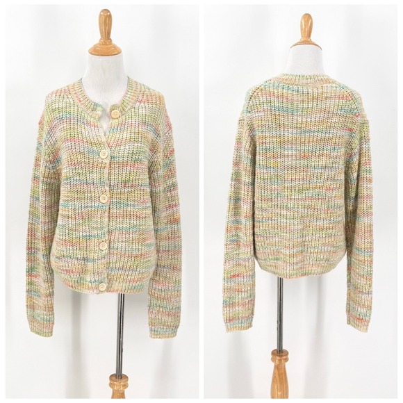 UNIQLO X INES DE LA FRESSANGE Chunky Crewneck Cardigan Sweater S Pastel Rainbow - Picture 4 of 15